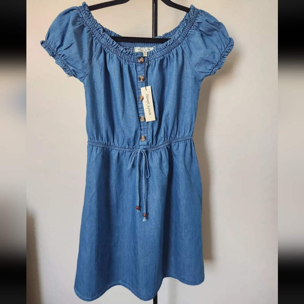 NWT Speed Limit Denim Lightweight Drawstring Ruffle Sleeve Casual Dress Size M